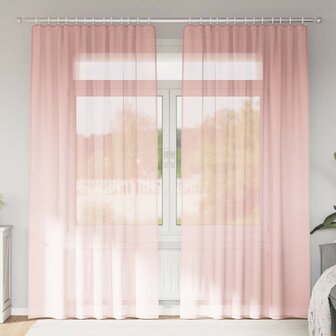 Gordijnen voile met roedezakken 2 st roze 1