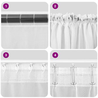 Gordijnen voile met roedezakken 2 st wit 7