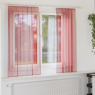 Gordijnen voile met roedezakken 2 st wijnrood 1