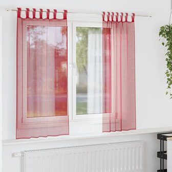 Gordijnen voile met roedezakken 2 st wijnrood 1