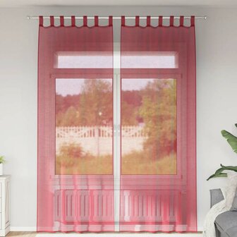 Gordijnen voile met roedezakken 2 st wijnrood 1