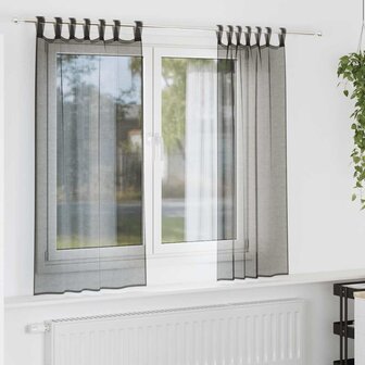 Gordijnen voile met tab top 2 st zwart 1