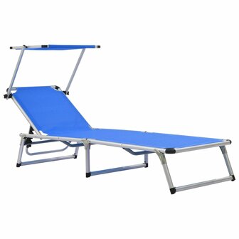 Ligbed inklapbaar met dak aluminium en textileen blauw 1