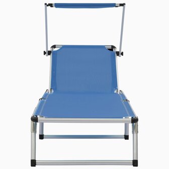 Ligbed inklapbaar met dak aluminium en textileen blauw 4