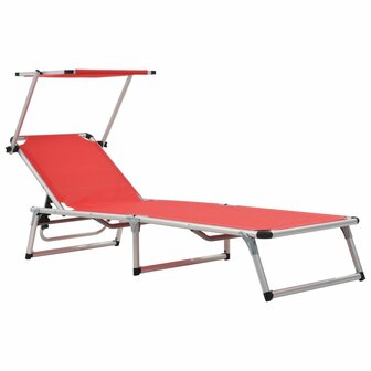 Ligbed inklapbaar met dak aluminium en textileen rood 1