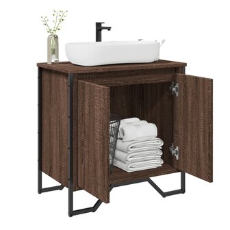 Wastafelkast 60x35x60 cm bewerkt hout bruin eikenkleurig 1