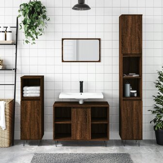 Badkamerkast 30x30x100 cm bewerkt hout bruin eikenkleur 1