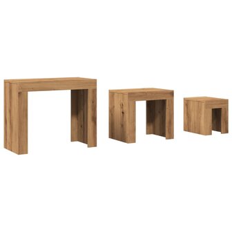 3-delige Tafeltjesset bewerkt hout artisanaal eikenkleurig 2