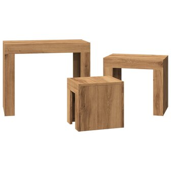 3-delige Tafeltjesset bewerkt hout artisanaal eikenkleurig 5