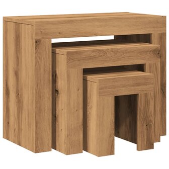 3-delige Tafeltjesset bewerkt hout artisanaal eikenkleurig 7