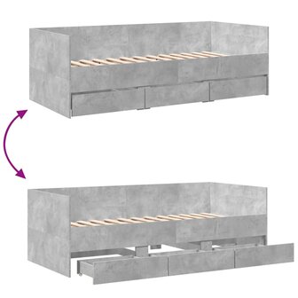 Slaapbank met lades zonder matras 90x190 cm betongrijs 8