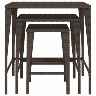 Tuintafeltjesset 3 st poly rattan bruin 3