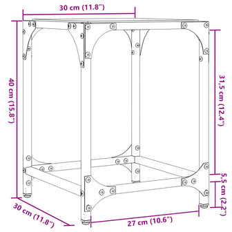 Salontafel met transparant glazen blad 30x30x40 cm staal 9