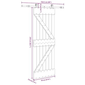 Schuifdeur met beslag 70x210 cm massief grenenhout 8