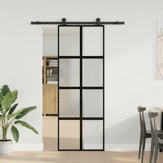 Schuifdeur met beslag 76x205 cm gehard glas en aluminium 2
