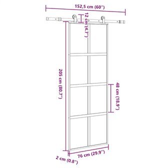 Schuifdeur met beslag 76x205 cm gehard glas en aluminium 8