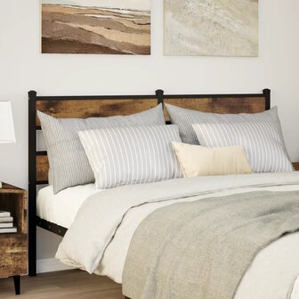 Hoofdbord 160 cm ijzer en bewerkt hout gerookt eikenkleurig 1