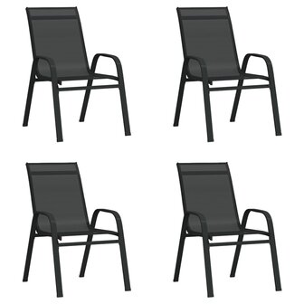 Tuinstoelen stapelbaar 4 st textileen stof zwart 1