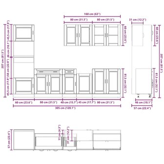 7-delige Keukenkastenset Kalmar bewerkt hout grijs sonoma eiken 8