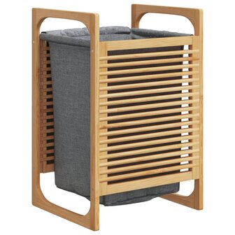 Wasmand met grijze zak 32x30x36,5 cm bamboe 6