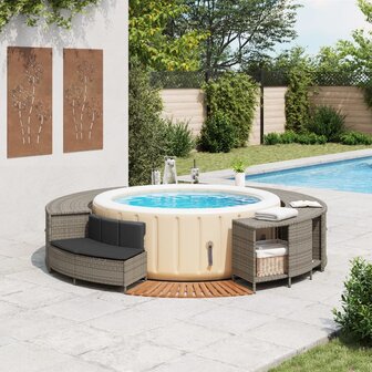 Hottub-ombouw poly rattan massief acaciahout grijs 3