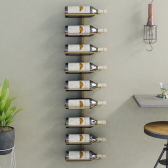 Wijnrek voor 9 flessen wandmontage ijzer goudkleurig 1