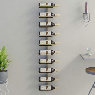 Wijnrek voor 10 flessen wandmontage metaal goudkleurig 1