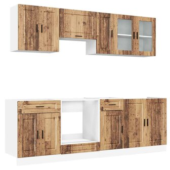 8-delige Keukenkastenset Kalmar bewerkt hout oud houtkleurig 2