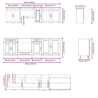 8-delige Keukenkastenset Kalmar bewerkt hout oud houtkleurig 7