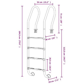 Zwembadladder 54x38x184,5 cm 304 roestvrij staal 6