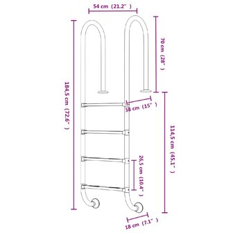 Zwembadladder 54x38x184,5 cm 304 roestvrij staal 6