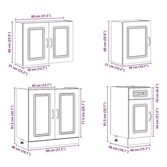 7-delige Keukenkastenset Kalmar bewerkt hout oud houtkleurig 9