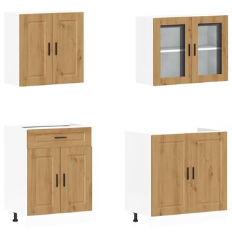 4-delige Keukenkastenset Kalmar bewerkt hout artisanaal eiken 4