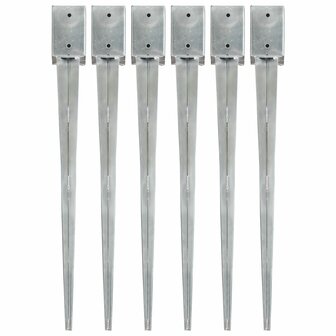 Grondpinnen 6 st 9x9x90 cm gegalvaniseerd staal zilverkleurig 1