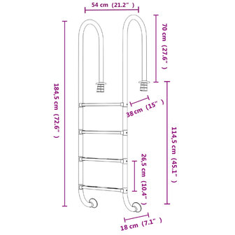 Zwembadladder 54x38x184,5 cm 304 roestvrij staal 6