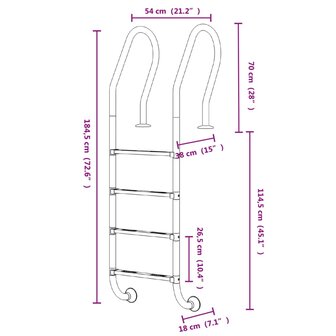 Zwembadladder 54x38x184,5 cm 304 roestvrij staal 6