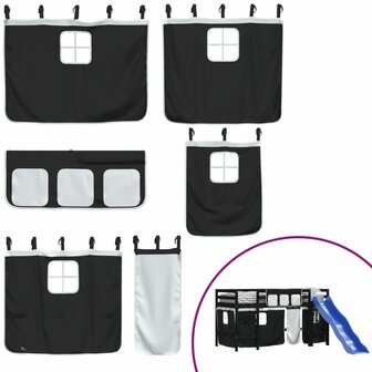 Kinderhoogslaper met gordijnen 90x190 cm grenenhout wit zwart 8