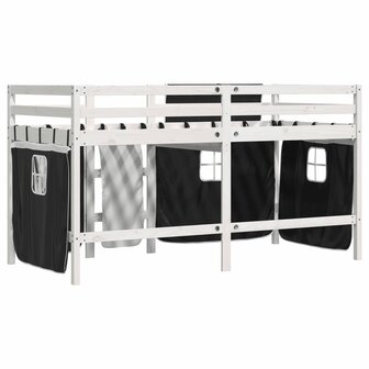 Kinderhoogslaper met gordijnen 90x190 cm grenenhout wit zwart 6