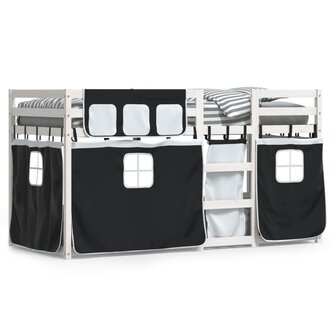 Stapelbed met gordijnen 80x200 cm grenenhout wit en zwart 2