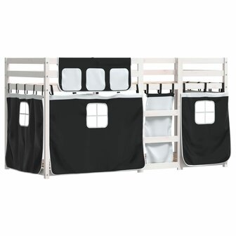 Stapelbed met gordijnen 80x200 cm grenenhout wit en zwart 3