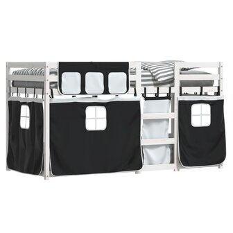 Stapelbed met gordijnen 80x200 cm grenenhout wit en zwart 4