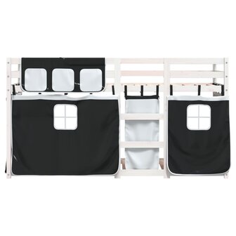Stapelbed met gordijnen 80x200 cm grenenhout wit en zwart 5