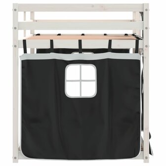 Stapelbed met gordijnen 80x200 cm grenenhout wit en zwart 6