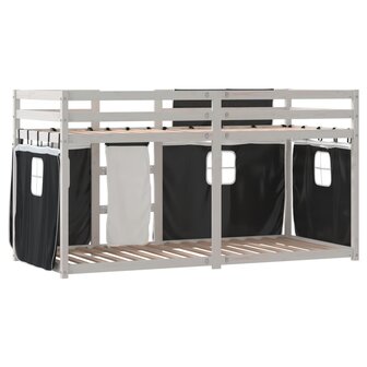 Stapelbed met gordijnen 80x200 cm grenenhout wit en zwart 7
