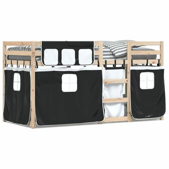 Stapelbed met gordijnen 90x190 cm grenenhout wit en zwart 2