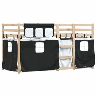 Stapelbed met gordijnen 90x190 cm grenenhout wit en zwart 3