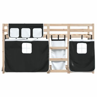 Stapelbed met gordijnen 90x190 cm grenenhout wit en zwart 5