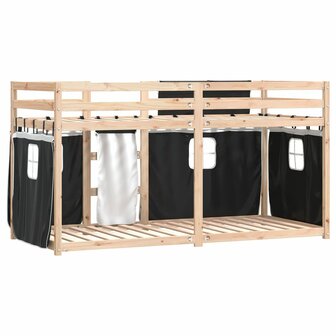 Stapelbed met gordijnen 90x190 cm grenenhout wit en zwart 7