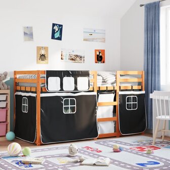 Stapelbed met gordijnen 80x200 cm grenenhout wit en zwart 1