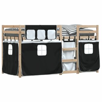 Stapelbed met gordijnen 90x200 cm grenenhout wit en zwart 4